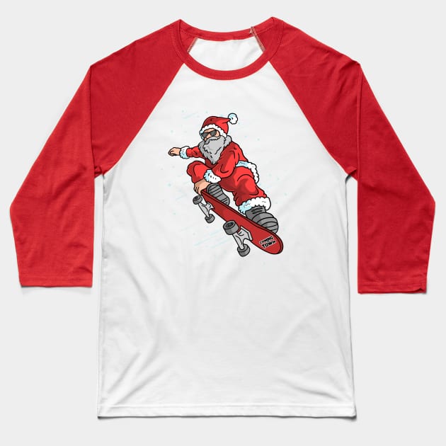 Skater Santa Baseball T-Shirt by la'lunadraw